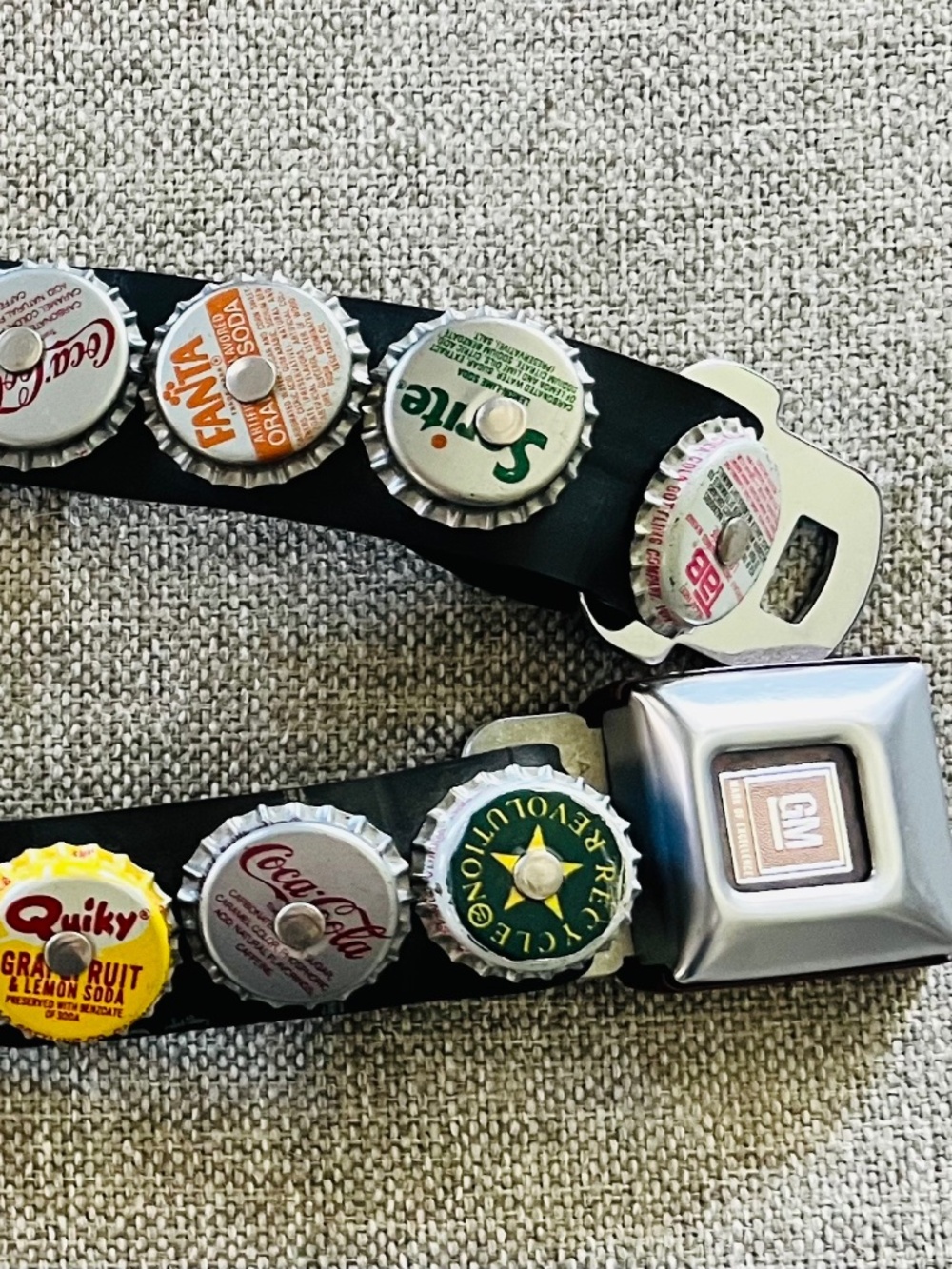 Recycle Revolution Bottle Cap Belt with GM seatbelt closure 32 (w)